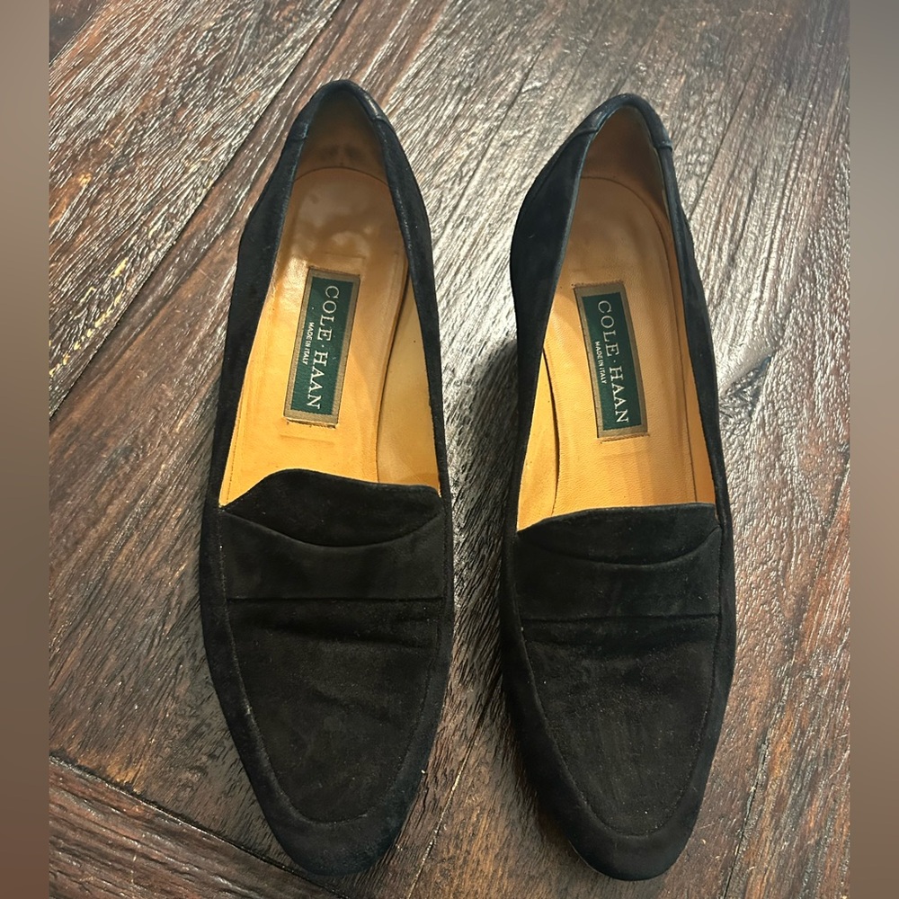 Cole Haan Vintage Black Suede Heeled Made in Italy Loafers - Picture 6 of 8